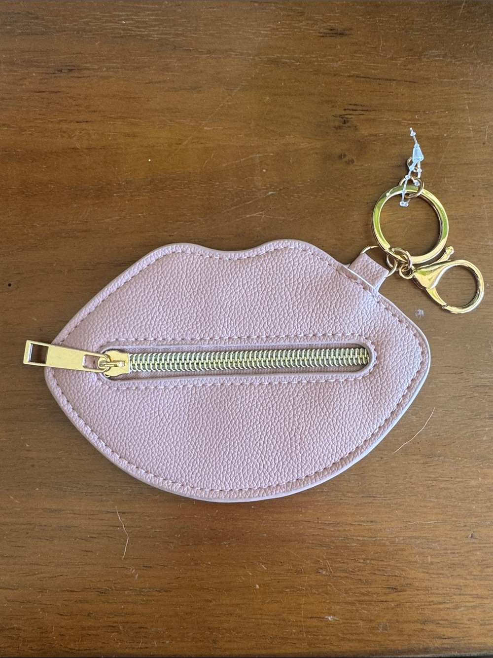Pink Lip-Shaped Keychain Coin Pouch with Gold Hardware